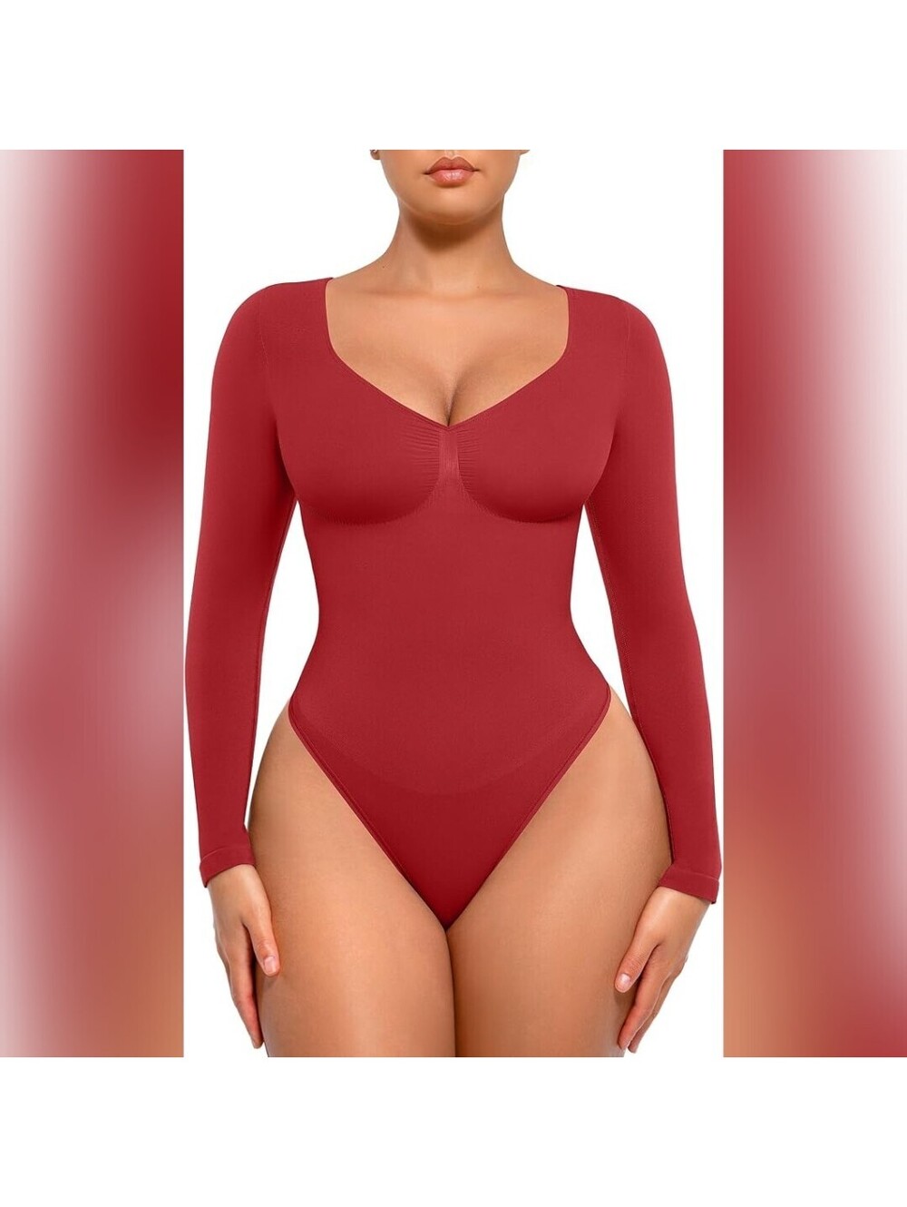 NWT FeelinGirl L/S Tummy Control Sweetheart Neckline Thong Bodysuit Shapewear, L
